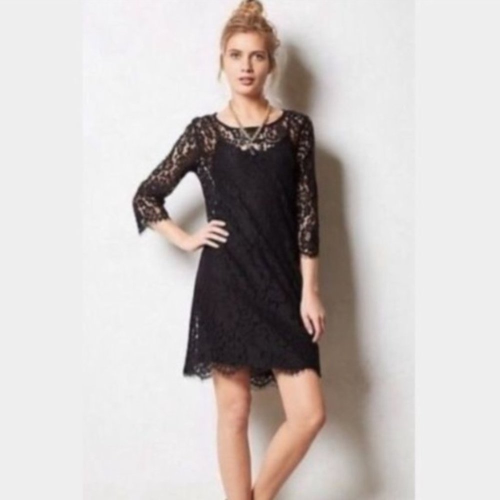 {Anthropologie} HD in Paris Black Lace Shift Dress